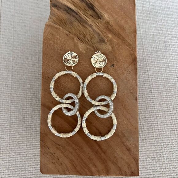 Silk/Metallic Cord Mix Triple Tiered Hoop Hand Made Earrings. - Picture 3 of 3